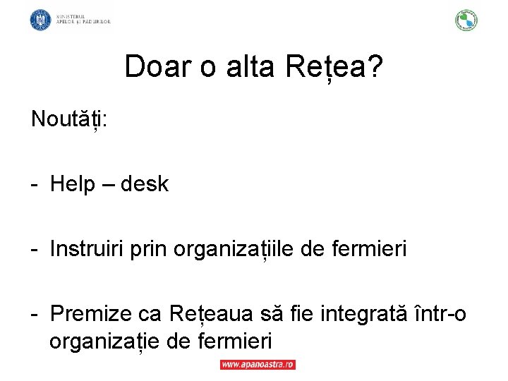 Doar o alta Rețea? Noutăți: - Help – desk - Instruiri prin organizațiile de