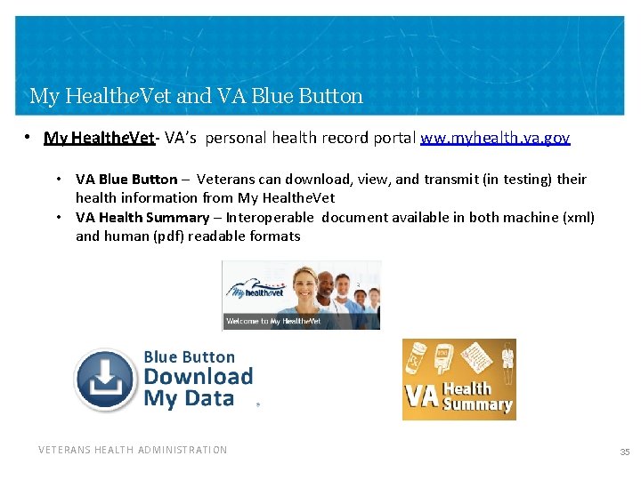 My Healthe. Vet and VA Blue Button • My Healthe. Vet- VA’s personal health