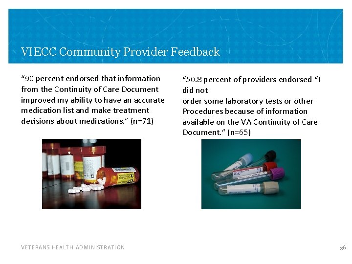 VIECC Community Provider Feedback “ 90 percent endorsed that information from the Continuity of