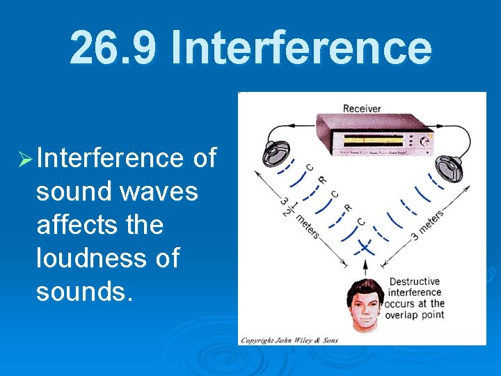 26. 9 Interference Ø Interference of sound waves affects the loudness of sounds. 