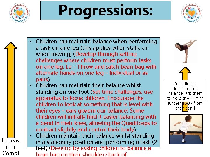 Progressions: Balance Increas e in Compl • Children can maintain balance when performing a