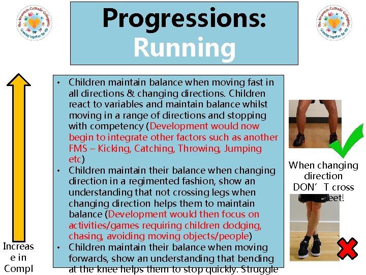 Progressions: Running & Stopping Increas e in Compl • Children maintain balance when moving