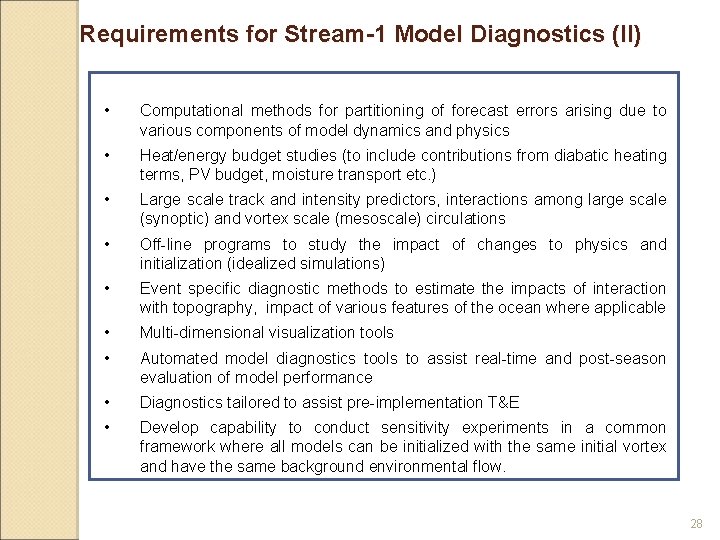 Requirements for Stream-1 Model Diagnostics (II) • Computational methods for partitioning of forecast errors Requirements for Stream-1 Model Diagnostics (II) • Computational methods for partitioning of forecast errors