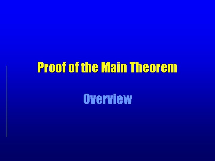 Proof of the Main Theorem Overview 