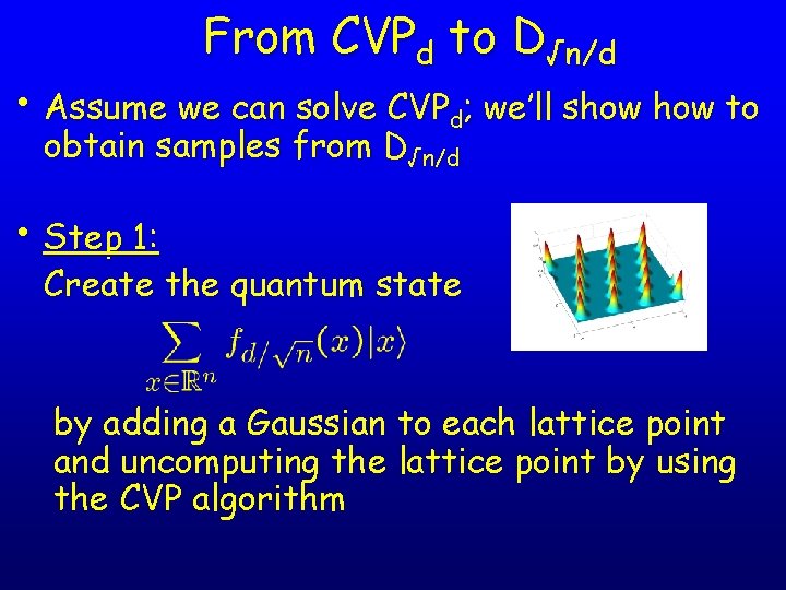 From CVPd to D√n/d • Assume we can solve CVPd; we’ll show to obtain