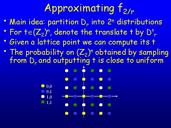 Approximating f 2/r • Main idea: partition Dr into 2 n distributions • For