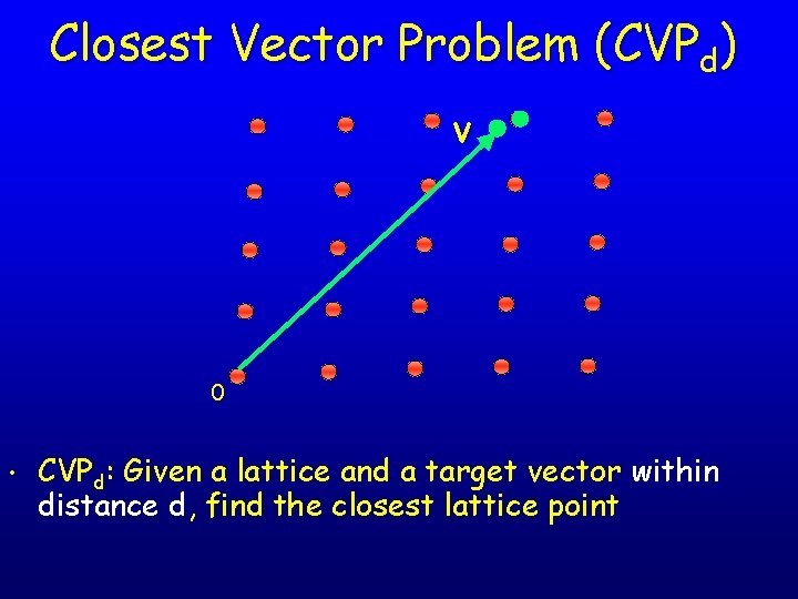 Closest Vector Problem (CVPd) v 0 • CVPd: Given a lattice and a target