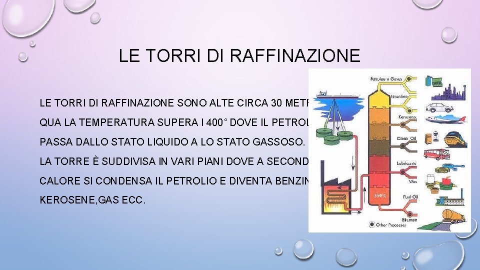 LE TORRI DI RAFFINAZIONE SONO ALTE CIRCA 30 METRI. QUA LA TEMPERATURA SUPERA I