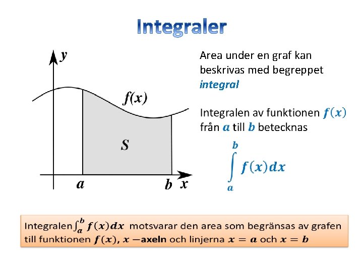 Area under en graf kan beskrivas med begreppet integral 