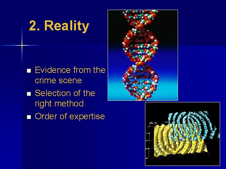 2. Reality n n n Evidence from the crime scene Selection of the right