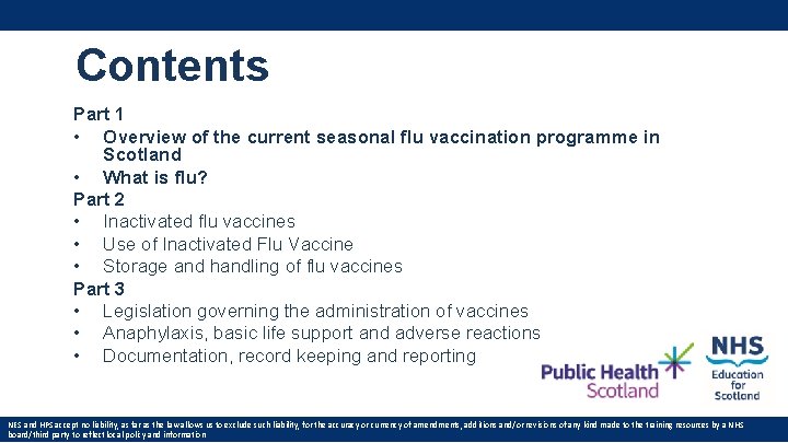 Contents Part 1 • Overview of the current seasonal flu vaccination programme in Scotland