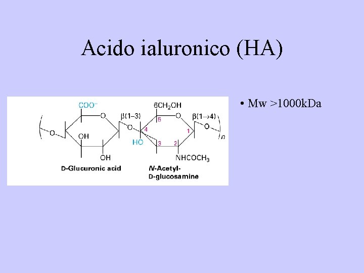 Acido ialuronico (HA) • Mw >1000 k. Da 