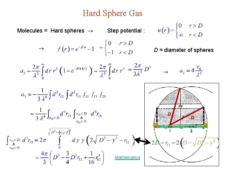 Hard Sphere Gas Molecules = Hard spheres Step potential : D = diameter of