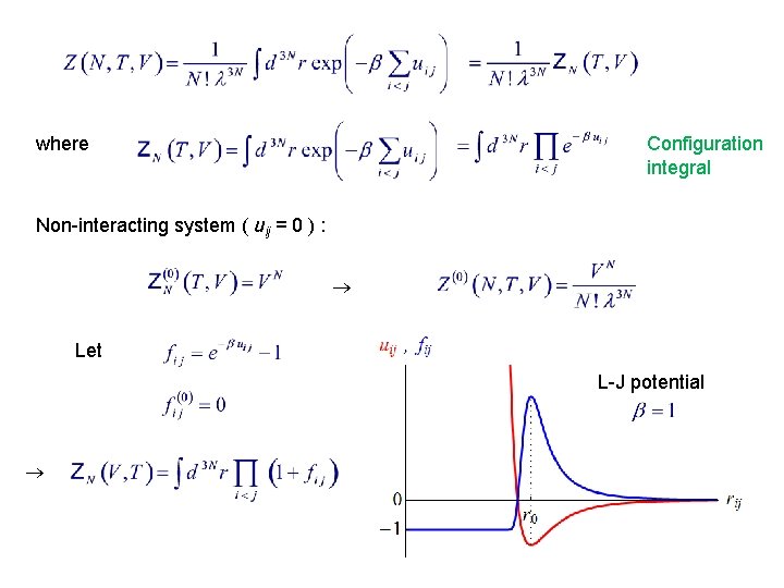 where Configuration integral Non-interacting system ( uij = 0 ) : Let L-J potential
