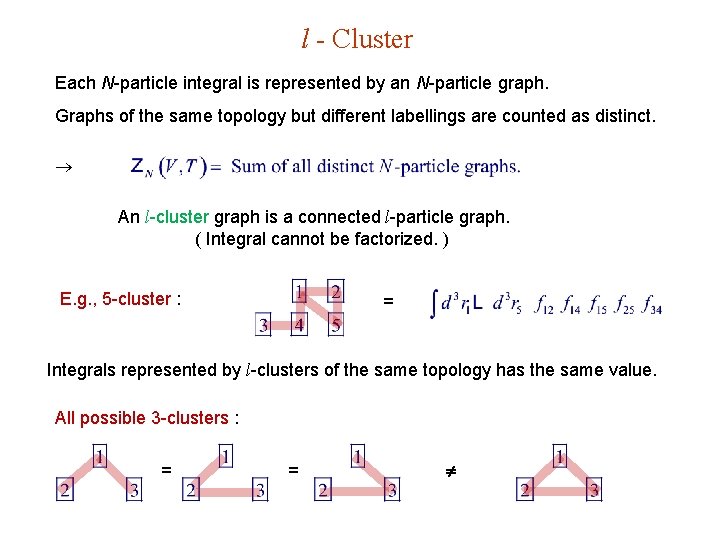 l - Cluster Each N-particle integral is represented by an N-particle graph. Graphs of