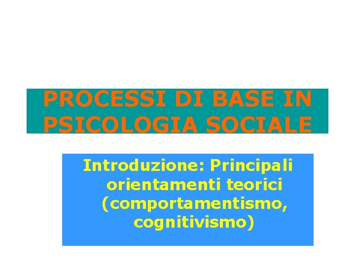 PROCESSI DI BASE IN PSICOLOGIA SOCIALE Introduzione: Principali orientamenti teorici (comportamentismo, cognitivismo) 
