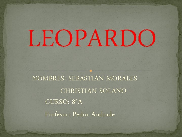 LEOPARDO NOMBRES: SEBASTIÁN MORALES CHRISTIAN SOLANO CURSO: 8°A Profesor: Pedro Andrade 
