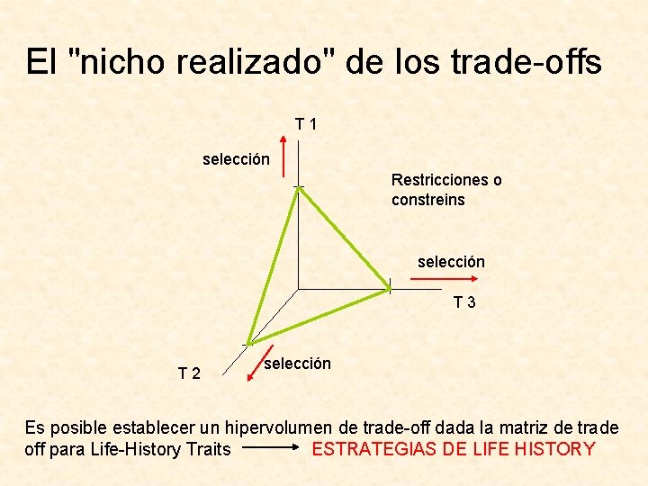 El "nicho realizado" de los trade-offs T 1 selección Restricciones o constreins selección T