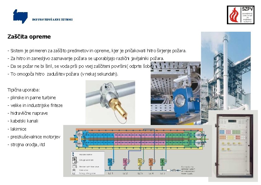 IMP PROTIPOŽARNI SISTEMI Zaščita opreme - Sistem je primeren za zaščito predmetov in opreme,