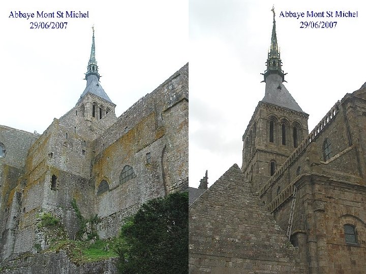 La flèche de l'église abbatiale de l'abbaye du Mont Saint-Michel, avec à la pointe,