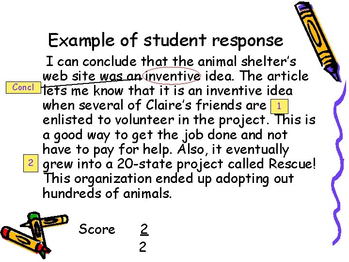 Example of student response Concl 2 I can conclude that the animal shelter’s web