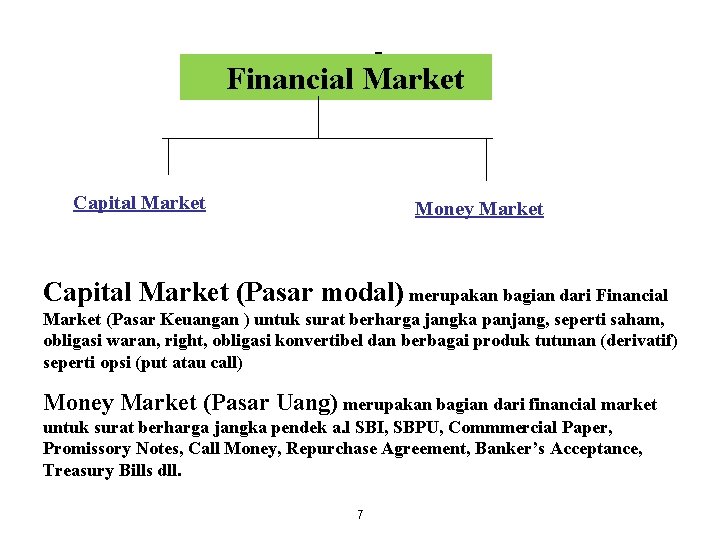 - Financial Market Capital Market Money Market Capital Market (Pasar modal) merupakan bagian dari