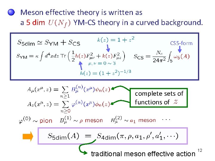 Meson effective theory is written as a 5 dim YM-CS theory in a curved
