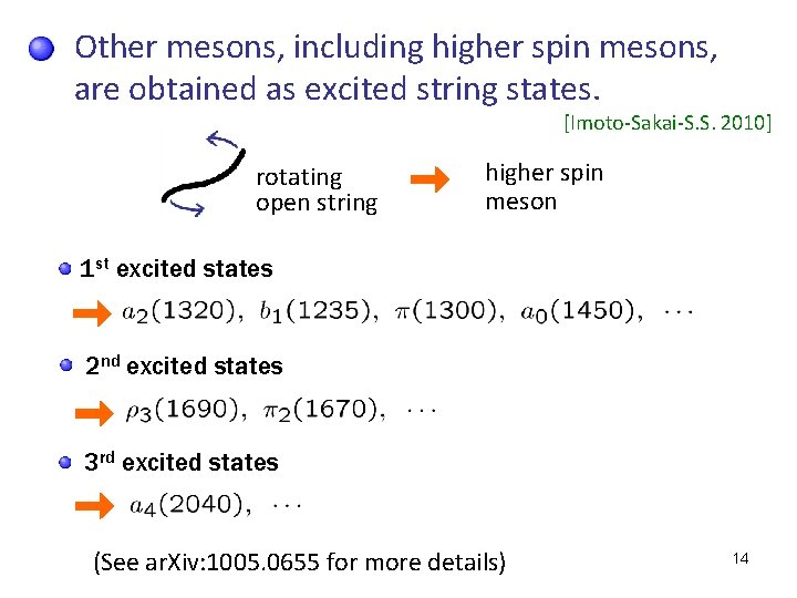 Other mesons, including higher spin mesons, are obtained as excited string states. [Imoto-Sakai-S. S.
