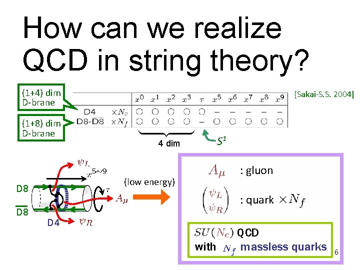 How can we realize QCD in string theory? (1+4) dim D-brane (1+8) dim D-brane