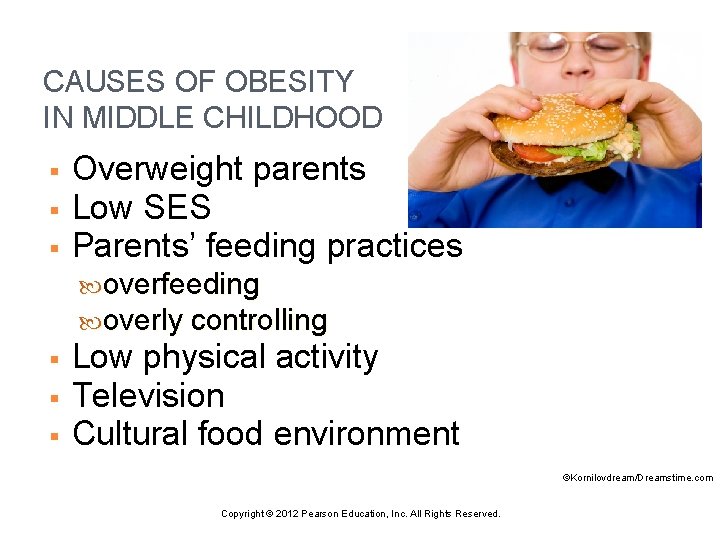 CAUSES OF OBESITY IN MIDDLE CHILDHOOD § § § Overweight parents Low SES Parents’