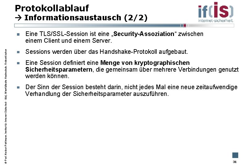 Protokollablauf Informationsaustausch (2/2) Prof. Norbert Pohlmann, Institut für Internet-Sicherheit - if(is), Westfälische Hochschule, Gelsenkirchen