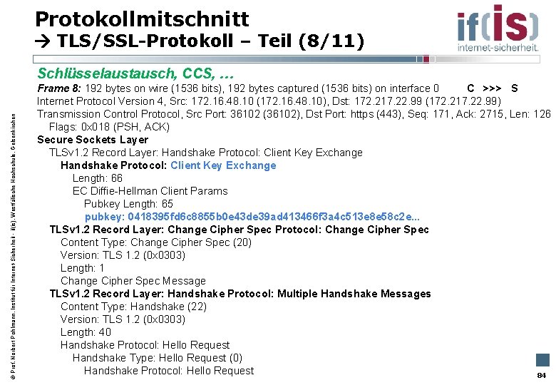 Protokollmitschnitt TLS/SSL-Protokoll – Teil (8/11) Prof. Norbert Pohlmann, Institut für Internet-Sicherheit - if(is), Westfälische