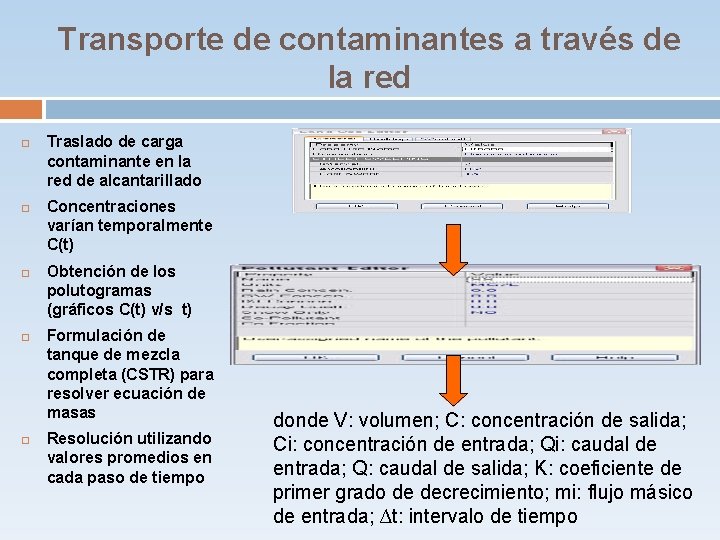 Transporte de contaminantes a través de la red Traslado de carga contaminante en la Transporte de contaminantes a través de la red Traslado de carga contaminante en la