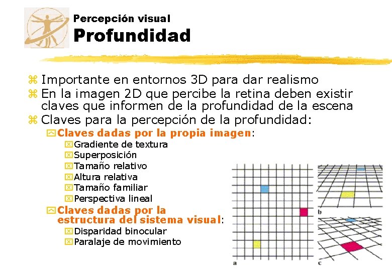 Percepción visual Profundidad z Importante en entornos 3 D para dar realismo z En Percepción visual Profundidad z Importante en entornos 3 D para dar realismo z En