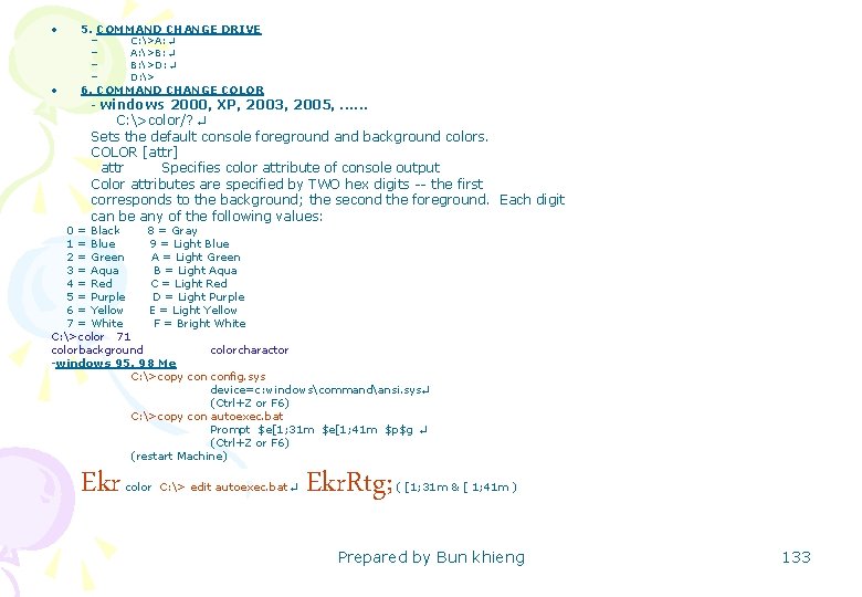  • 5. COMMAND CHANGE DRIVE • 6. COMMAND CHANGE COLOR – – C: