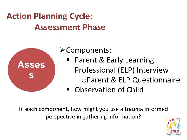 Action Planning Cycle: Assessment Phase Asses s ØComponents: § Parent & Early Learning Professional