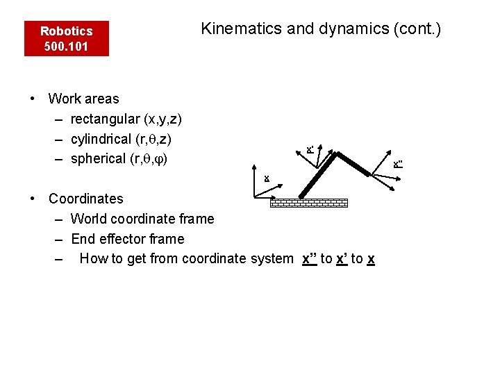 Robotics 500. 101 Kinematics and dynamics (cont. ) • Work areas – rectangular (x,