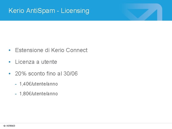 Kerio Anti. Spam - Licensing • Estensione di Kerio Connect • Licenza a utente