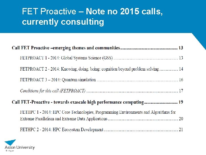 FET Proactive – Note no 2015 calls, currently consulting 