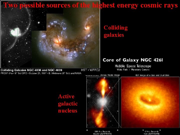 Two possible sources of the highest energy cosmic rays Colliding galaxies Active galactic nucleus