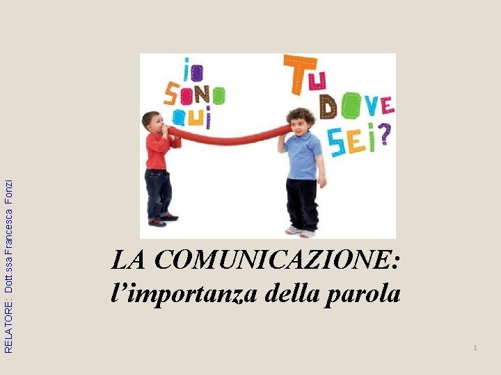 RELATORE: Dott. ssa Francesca Fonzi LA COMUNICAZIONE: l’importanza della parola 1 RELATORE: Dott. ssa Francesca Fonzi LA COMUNICAZIONE: l’importanza della parola 1
