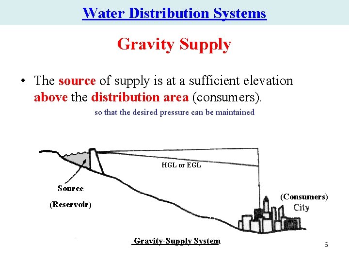 Water Distribution Systems Gravity Supply • The source of supply is at a sufficient Water Distribution Systems Gravity Supply • The source of supply is at a sufficient