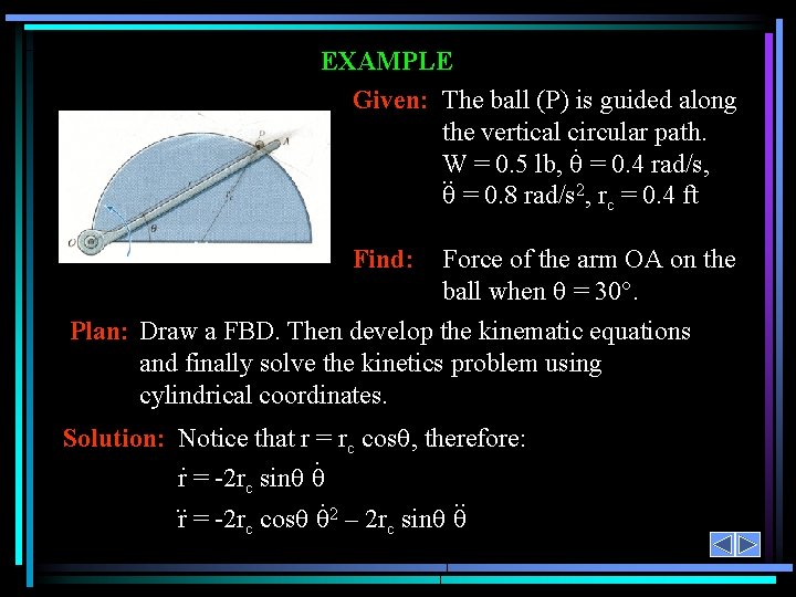 EXAMPLE Given: The ball (P) is guided along the vertical circular path. . W