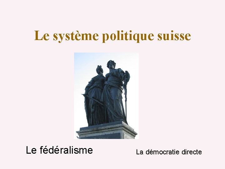 Le système politique suisse Le fédéralisme La démocratie directe 