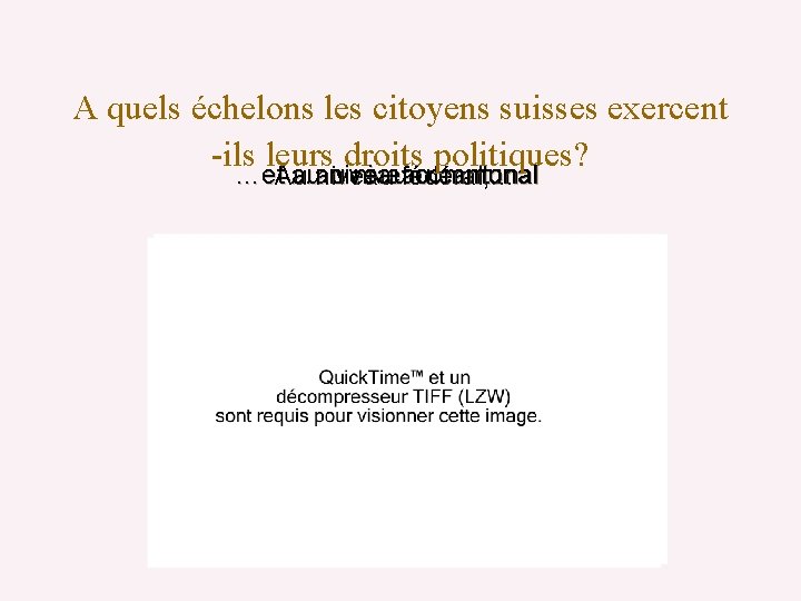 A quels échelons les citoyens suisses exercent -ils leurs droits politiques? …et au niveau