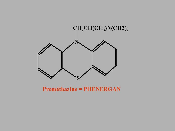 CH 2 CH(CH 3)N(CH 2)2 N S Prométhazine = PHENERGAN 