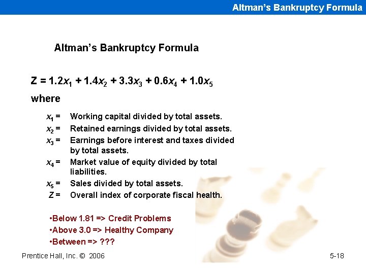 Altman’s Bankruptcy Formula Z = 1. 2 x 1 + 1. 4 x 2