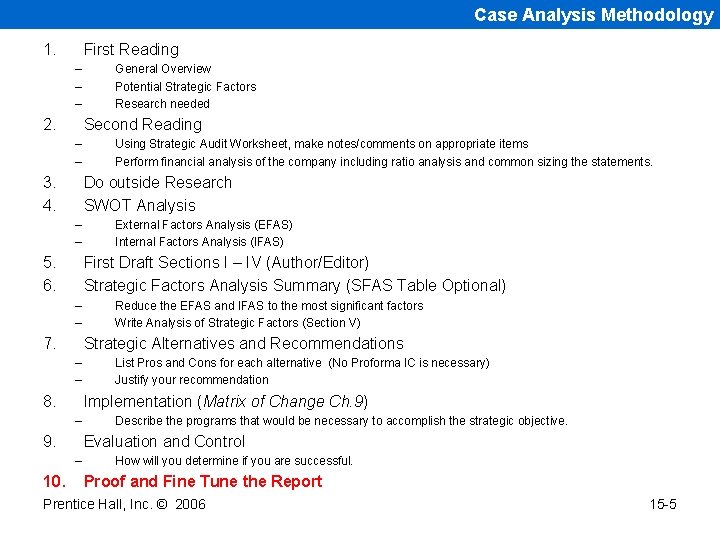 Case Analysis Methodology 1. First Reading – – – 2. Second Reading – –