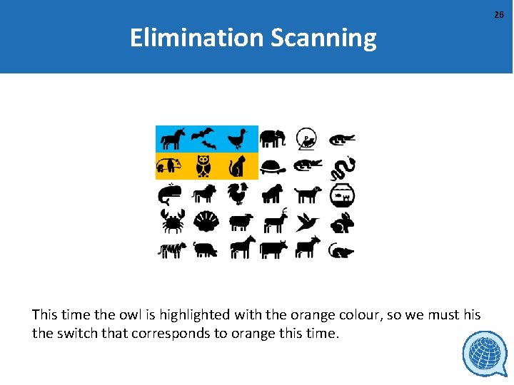 Elimination Scanning This time the owl is highlighted with the orange colour, so we
