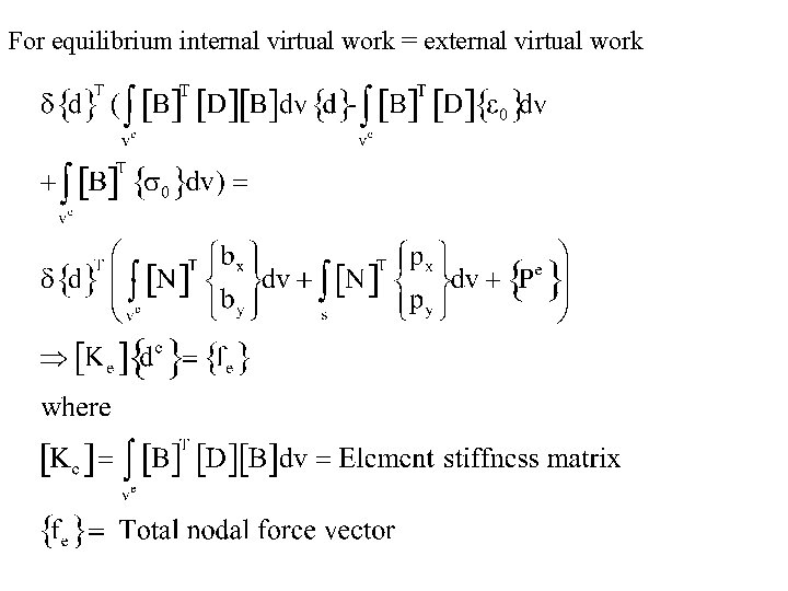 For equilibrium internal virtual work = external virtual work 